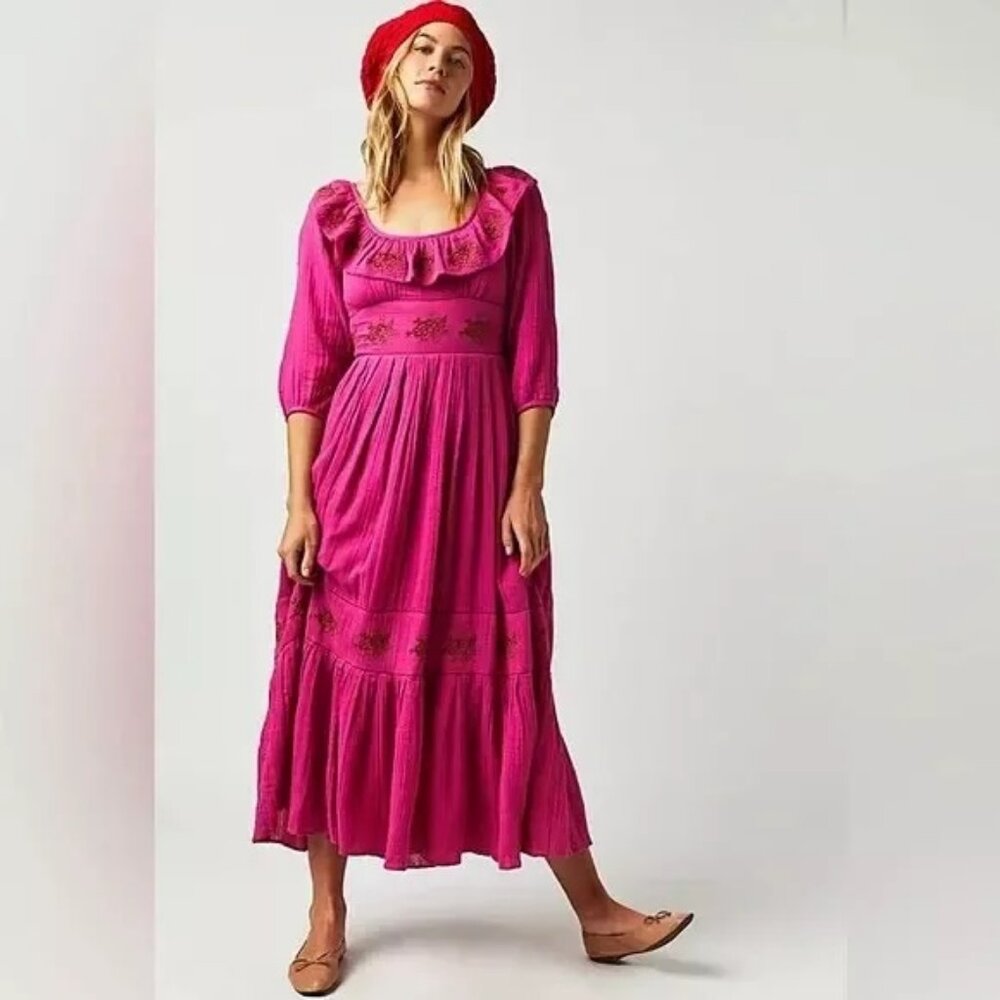 Free People Lovers Lane Maxi Dress Pink Phenom Size Large (L) NWT